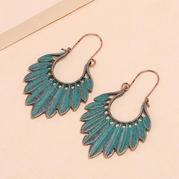 Boho Festival Turquoise Feather Earrings B0040 - Picture 5 of 13